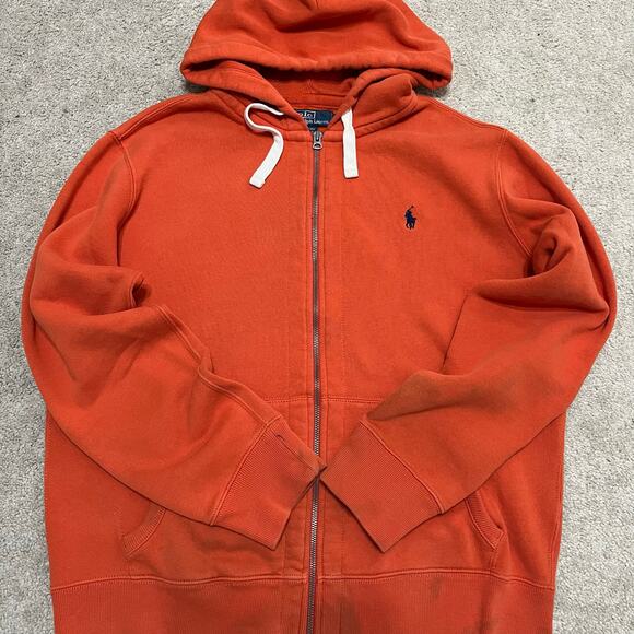 Polo Ralph Lauren Orange Full Zip Heavy Hoodie Sweatshirt Large - Picture 1 of 8